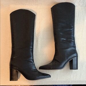 Schutz Maryana Block Crocodile Embossed Leather Tall Boot